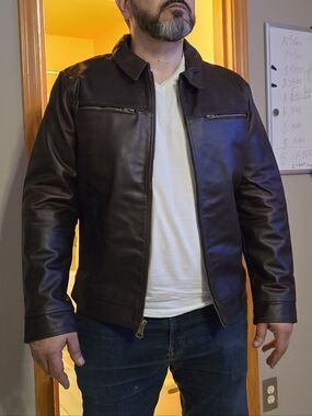NEW W/O TAGS XXL BUFFALO JACKSON Men's Dark Brown Leather Zip-Front Jacket